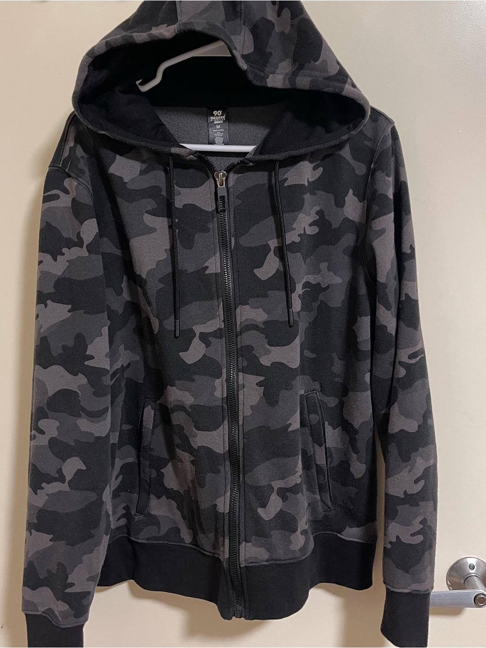 90 Degree By Reflex Men's Hoodie Sweatshirt Medium Grey Camouflage Zip-Up EUC
